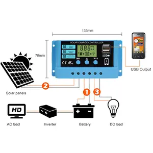 OEM/ODM Mini régulateur de chargeur PV intelligent 12V/24V contrôleur manuel de batterie de panneau solaire 10A 20A 30A PWM contrôleur de Charge solaire