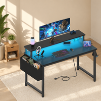 Bureau d'ordinateur pour la maison et le bureau avec support d'écran, bureau de jeu avec station de charge, utilisation en atelier, noir
