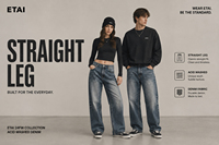 ETAI Jeans en denim pour hommes, vente en gros, délavage clair, style cargo, coupe ample droite à jambe large, avec poches plaquées, vêtements basiques, direct usine