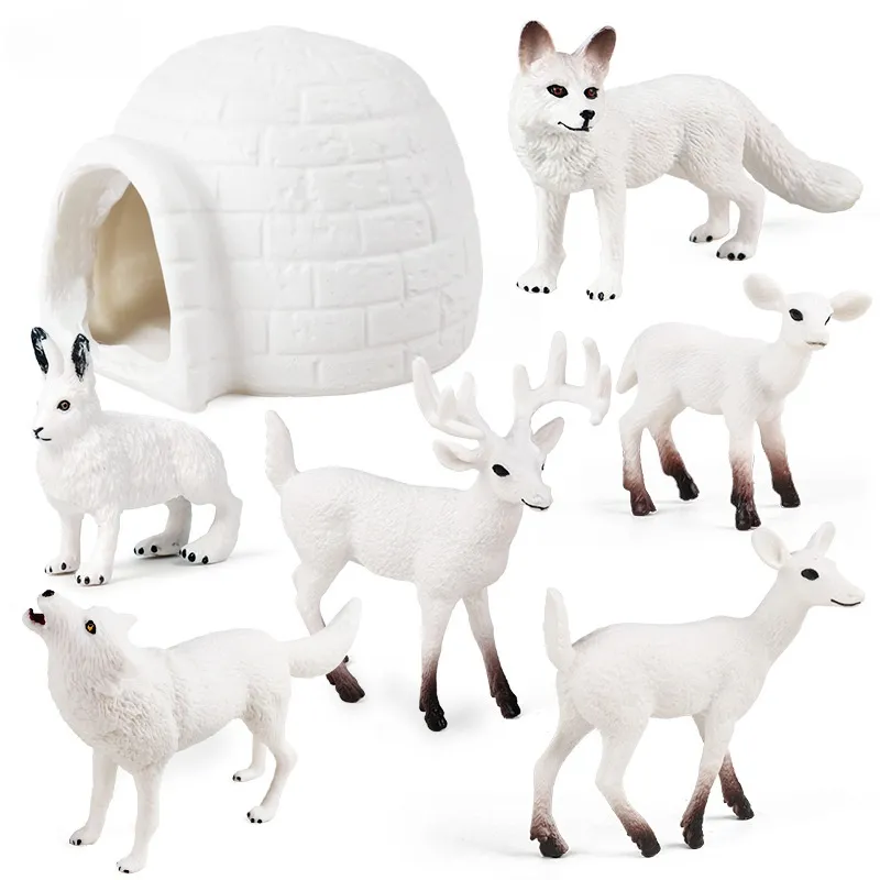 Model hewan simulasi Natal Igloos White-tailed rusa Arctic Fox kelinci Polar Set Dekorasi mainan