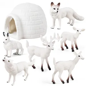 Christmas Simulation Animal Model Igloos White-tailed Deer Arctic Fox Rabbit Polar Set Decoration Toy