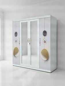 Armario Moderno Minimalista de Acero con 4 Puertas, Panel de Espejo con Impresión Abstracta de Ondas Doradas, <span class=keywords><strong>Mueble</strong></span> Metálico para Dormitorio - Product Image 5