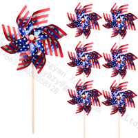 Bendera Amerika Serikat Pinwheel Bintang Patriotik Garis-Garis Reflektif 8 Bilah Tongkat Kayu Dekorasi Taman Hari Kemerdekaan 24cm