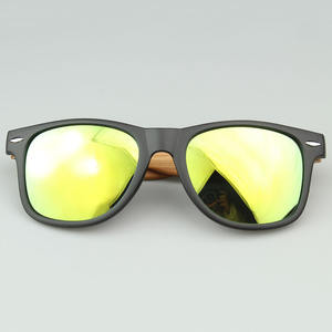 Wholesale New Fashion <b>Bamboo</b> <b>Sunglasses</b> Yellow Frame with Blue Green Purple Red Mirrors Custom Logo Wood Grain Leg for Men Women - Product Image 3
