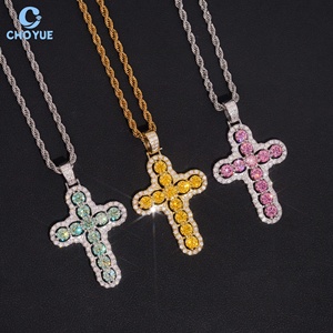 Factory price Gift Jewelry Iced Out Colorful Moissanite Cross Pendant 925 <b>Silver</b> Rose Gold Plated Hiphop Pendant Jewelry - Product Image 5