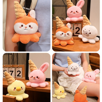 Porte-clés en peluche poulpe cornet de glace 18 cm, 4 styles (renard, lapin, canard, phoque), breloque de sac à dos, mini jouet animal d'arcade