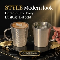 Bouteille d'eau en acier inoxydable 304 à double paroi, style coréen, 15 oz, tasse à bière, motif diamant martelé, anti-brûlure, avec poignée pour café