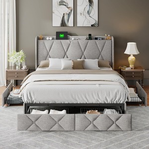 <span class=keywords><strong>Letto</strong></span> <span class=keywords><strong>matrimoniale</strong></span> moderno 4 cassetti portaoggetti in pile di cotone <span class=keywords><strong>grigio</strong></span> chiaro 4 pollici testiera facile assemblaggio fabbrica all'ingrosso per uso camera da <span class=keywords><strong>letto</strong></span> - Product Image 1