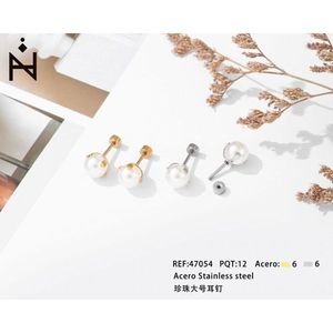 Orecchini a perno grandi con perle in acciaio inossidabile per donna - Product Image 1