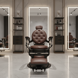 Fauteuil de massage facial inclinable à pompe hydraulique robuste de style classique vintage de luxe, fauteuil de coiffure pour hommes, 360 degrés, salon - Product Image 1