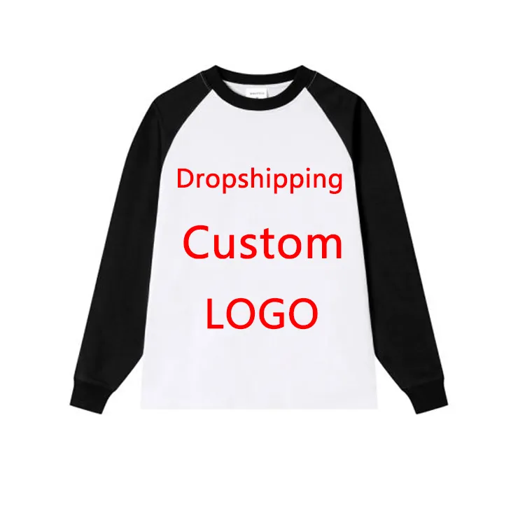 Dropshipping personalizado 260G Color contraste Patchwork Vetement Homme Camiseta manga larga 100% algodón Unisex talla grande hombres camiseta