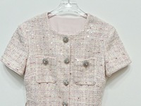 Nouvelle Arrivée 2026 – Robe Midi Élégante et Modeste pour Femme, Haut en Tweed à Manches Courtes, Jupe Plissée en Mousseline, Robe Décontractée Tendance et Ample
