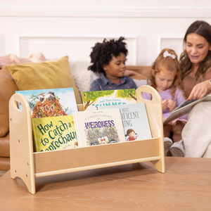 Wood Modern 6-Shelf Eco-Friendly for <b>Tabletop</b> Book <b>Display</b> Handles Natural Wood Bookshelf for Toddler Playroom - Product Image 6