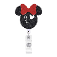 Porte-badge télescopique en acrylique Mickey Mouse avec clip rétractable en feutre et boucle à tirage facile, cadeau pour enfants