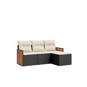 Ensemble de canapé de jardin blanc crème 3 places en rotin, mobilier d'extérieur résistant aux intempéries, design contemporain, structure en teck - Product Image 1