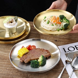 304 Stainless Steel Round Plate Gold Silver Steak Plate Western Style Thickened Anti Scalding Dishware - Product Image 1
