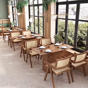 Bộ bàn ghế nhà hàng hiện đại tùy chỉnh, chất liệu gỗ đặc, mây, da, bàn ăn thương mại, ghế, ghế sofa, quầy, khách sạn, ngoài trời - Product Image 1