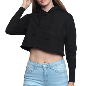 Customized Streetwear Fashion Logo Custom Crop Top Hoodie 100% Cotton Long <b>Sleeve</b> High Quality Breathable Crop Top Hoodies - Product Image 4