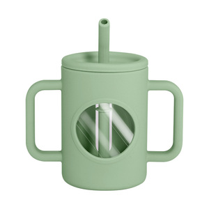 Bouteille d'eau pour bébé de luxe sans BPA avec manchon en silicone personnalisé, <span class=keywords><strong>tasse</strong></span> à lait <span class=keywords><strong>anti</strong></span>-fuite avec paille - Product Image 4