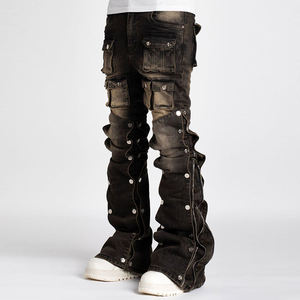 맞춤형 트릴 데님 청바지는 멀티 포켓 조트와 다채로운 인쇄 통기성 힙합 느슨한 헐렁한 청바지에 의해 고민됩니다 - Product Image 3