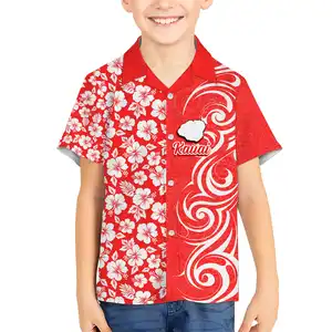 Hawaii baju Lapel anak laki-laki perempuan, kemeja Hawaii Hibiscus desain Vintage dengan harga pabrik Diskon pakaian anak-anak