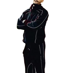 Factory Design <strong>Jogger</strong> Velvet Sweatsuit <strong>Warm</strong> Velour Color Blocks Reflective Stripes Zip Tracksuit for Men - Product Image 1