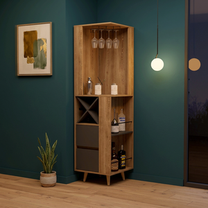 Caguas mobile angolo Bar con due ripiani esterni e quattro Wine Cubbies pino/grigio finitura per la conservazione del vino e set decorativi - Product Image 2