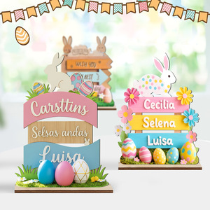 DAMAI Easter Colorful Bunny Slogan Wooden Ornaments Tabletop Decor Crafts for Spring Garden Party Home Festive Display Supplies - Product Image 1