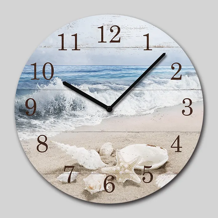 Rustic Beach Silent Non Ticking Wooden Custom Wall Clock Simple Design