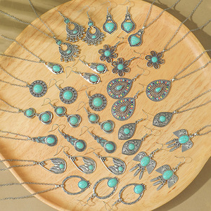 Bohemian Turquoise <b>Necklace</b> And Earring <b>Sets</b> For Women Alloy Tibetan <b>Silver</b> Party Jewelry <b>Sets</b> Flower Design 2024 - Product Image 2