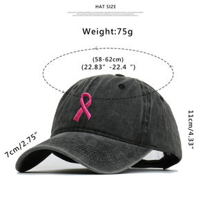 Chapeau de sensibilisation au <span class=keywords><strong>cancer</strong></span> du sein brodé ruban rose Style Vintage <span class=keywords><strong>coton</strong></span> casquette de Baseball réglable pour femme accessoires de mode - Product Image 6