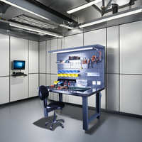 Banco de trabajo de perfil de acero inoxidable multifunción personalizado, mesa de taller electrónica ESD con enchufes y mesa de herramientas móvil