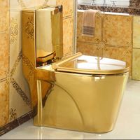 Ensemble WC de luxe en céramique monobloc doré pour salle de bain, avec chasse d'eau intégrée