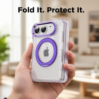 Funda Universal Transparente Plegable para iPhone 18 Fold 18 Pro Max, Soporte Metálico Giratorio de 360 Grados, Antipolvo y Antigolpes