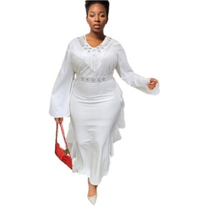 Vente en gros de nouveaux produits : Robe de soirée en mousseline de soie à manches longues, couleur unie, ornée de perles, tendance - Product Image 4