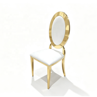 Chaise ovale en acier inoxydable doré, chaise de banquet de luxe pour mariage, chaise rembourrée blanche, mobilier pour événements
