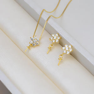 Wenchi S925 Silver Hexagonal Flower <b>Earrings</b> <b>Necklace</b> Pendant Set Women DIY Accessory 7-13 <b>Pearl</b> Empty Holder China - Product Image 1