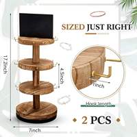Support de présentation de bracelets en bois rond à 3 niveaux 360° °   Étagère rotative pour bijoux avec panneau publicitaire et crochets de rangement