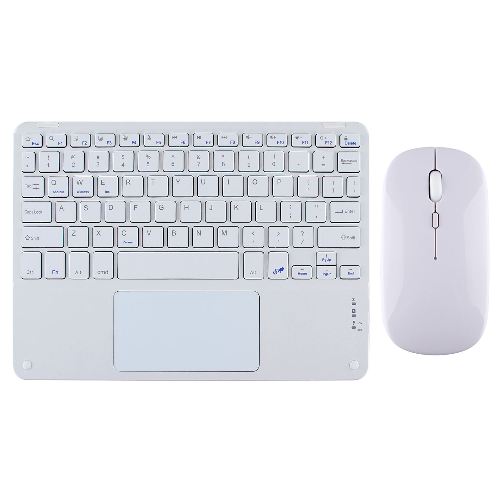 Mini teclado inalámbrico blanco con touchpad y ratón