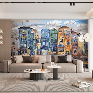 Murale Artistico Colorato di Edifici Urbani, Carta da Parati Personalizzata con Dipinto a Olio Astratto di Città, Decorazione Moderna per <span class=keywords><strong>Soggiorno</strong></span> - Product Image 1