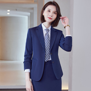 Women's Formal Suit Set Blue Polyester Anti-Wrinkle Full Sleeve Spring Workwear - Product Image 2