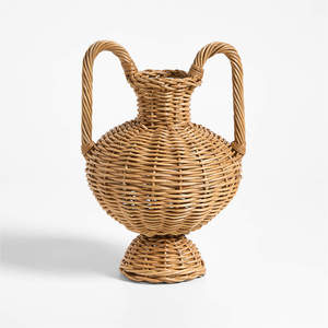 Charmant vase en rotin naturel en osier décoration de vase de pièce maîtresse Boho avec poignées gracieusement arquées parfait pour la décoration intérieure - Product Image 1
