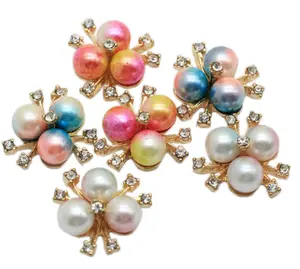 Bulk 100Pcs/Lot Pearl Rhinestone Embellishments Crystal Rhinestone Flower Brooch Buttons For Jewelry Making Wedding DIY Supplies