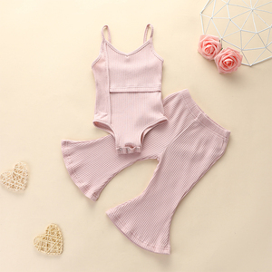 Combinaison bébé sans manches de couleur unie, ensemble de 2 pièces, ensembles de vêtements pour filles - Product Image 3