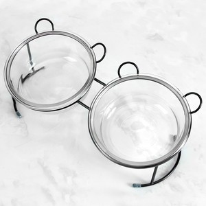 Cuenco para mascotas, cuenco de vidrio doble para perros y gatos con marco de hierro, soporte dorado, alimentador cuenco de agua elevado, suministros para mascotas, accesorios - Product Image 6
