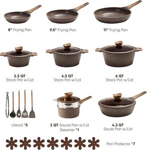 Geling nhà máy tùy chỉnh 26 cái không dính nhôm nhà bếp <span class=keywords><strong>Cookware</strong></span> sets bán buôn Nâu cảm ứng nấu ăn chậu và chảo Bộ - Product Image 2