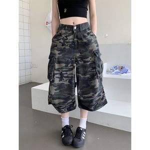 Jeans courts pour femmes Camouflage vert américain Vintage Y2K Streetwear droit Pantalon large taille haute Short en jean d'été pour femmes - Product Image 2