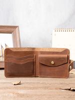 Dompet Pendek Kulit Asli Unisex NT008 Vintage Awet Tipis Sederhana Lapisan Pertama untuk Kaum Muda