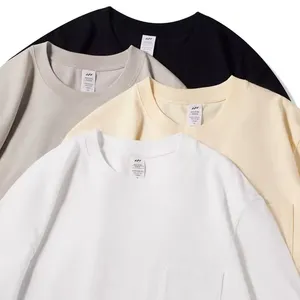 Camiseta personalizada de algodão de alta qualidade para homens, camiseta de tamanho grande com estampa de peso pesado em branco, camiseta com bolso