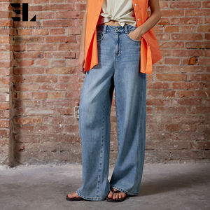 LARSUR Usine personnalisée Jeans baggy en lyocell écologique, délavé, droit, ample, pantalon en denim pour femmes - Product Image 4